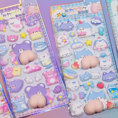 Cute Puffy Stickers,Kawaii 3D Bubble Foam Sticker,Puff Squishies Bear Bunny Stickers,for Phone Case Notebook DIY, Tiny DIY Sticker for Scrapbooks Laptops Water Bottles(Random one) in Kuwait