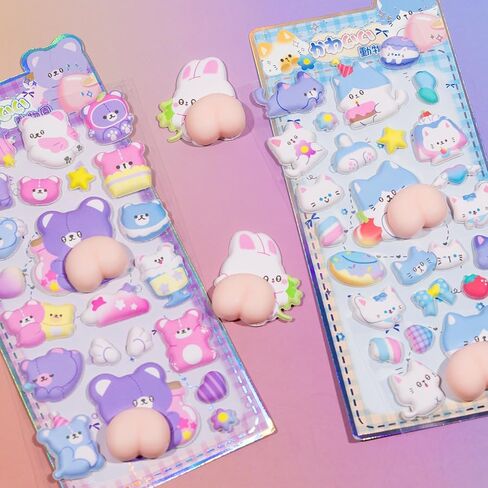 Cute Puffy Stickers,Kawaii 3D Bubble Foam Sticker,Puff Squishies Bear Bunny Stickers,for Phone Case Notebook DIY, Tiny DIY Sticker for Scrapbooks Laptops Water Bottles(Random one) in Kuwait