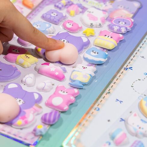 Cute Puffy Stickers,Kawaii 3D Bubble Foam Sticker,Puff Squishies Bear Bunny Stickers,for Phone Case Notebook DIY, Tiny DIY Sticker for Scrapbooks Laptops Water Bottles(Random one) in Kuwait