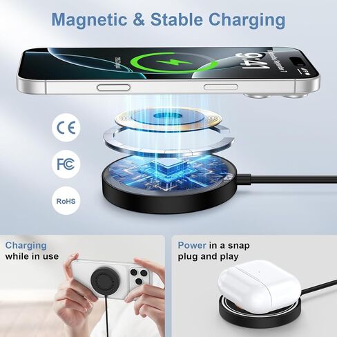 شاحن Samsung S26 Ultra اللاسلكي، لوحة شحن سريعة، شاحن مغناطيسي لهاتف Samsung Galaxy S26 Plus/S25 Ultra/S24/S23/S22/2Pack، وسادة شاحن Magsafe سريعة 15 وات مع محول USB A لهاتف iPhone 17 Pro/16/15/14 in Kuwait