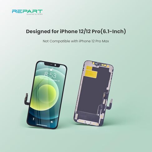 REPART for iPhone 12/12 Pro Replacement Screen 6.1 Inch, FHD for 12 Screen Repair Kit, Tempered Glass, Waterproof Seal (6.1" for iPhone 12 12Pro) in Kuwait