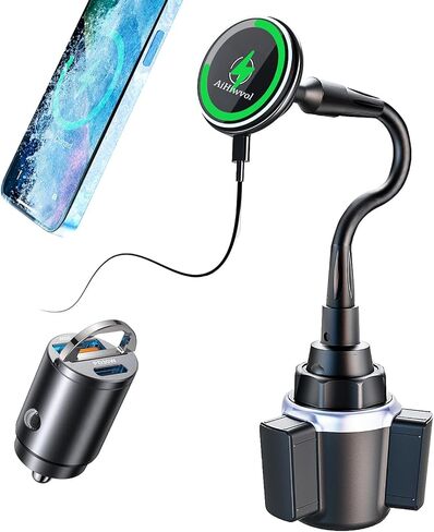 for Qi2 15W Magsafe Car Cup Holder Charger [Heat Restriction], Magnetic Cup Holder Phone Mount Wireless Charger, Fast Charging for iPhone 17 to12 Series[with 30W PD3.0&QC4.0 Car Adapter] in Kuwait