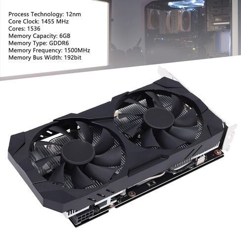 بطاقة رسومات EBTOOLS، ذاكرة GDDR6 سعة 6 جيجابايت، بطاقة فيديو للألعاب بمروحة مزدوجة 192 بت PCIe 3.0، تدعم دقة 1080p 1440p مع التكنولوجيا، للكمبيوتر المكتبي in Kuwait