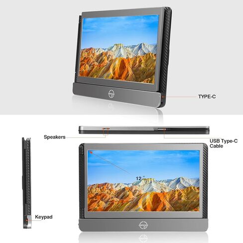 شاشة JoyReal المحمولة لأجهزة الكمبيوتر المحمول Mac USB وموسع شاشة الكمبيوتر المحمول المزدوج 12 بوصة FHD 1080P عرض السفر الثاني لجهاز Mackbook Air M2 13.6 بوصة in Kuwait