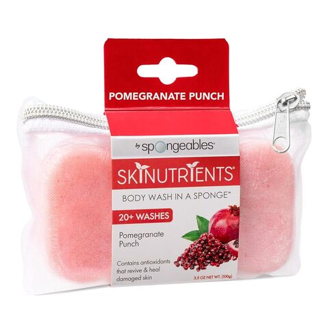 Spongeables Skinutrients Moisturizing Body Wash in a Sponge With Bonus Travel Bag 20+ Washes Paraben and Cruelty-Free, Pomegranate Punch, 3.5 Oz (Pack of 3) in Saudi Arabia