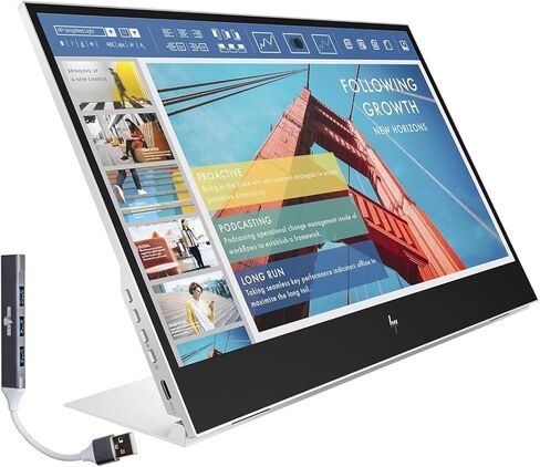 شاشة HP 14 بوصة FHD IPS المحمولة مع وقت استجابة 5 مللي ثانية، مضادة للتوهج، خالية من الوميض، سطوع 400 شمعة في المتر المربع، USB-C وموسع منفذ USB Dockztorm، لون فضي in Kuwait