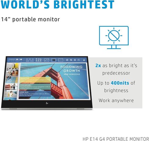 شاشة HP 14 بوصة FHD IPS المحمولة مع وقت استجابة 5 مللي ثانية، مضادة للتوهج، خالية من الوميض، سطوع 400 شمعة في المتر المربع، USB-C وموسع منفذ USB Dockztorm، لون فضي in Kuwait