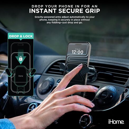 حامل هاتف iHome Universal Gravity Air Vent، دوران 360 درجة، دعم قابل للتعديل، مشبك ثابت in Kuwait