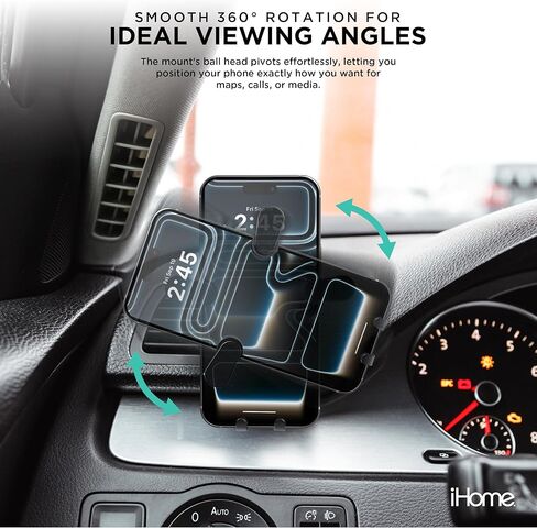 حامل هاتف iHome Universal Gravity Air Vent، دوران 360 درجة، دعم قابل للتعديل، مشبك ثابت in Kuwait
