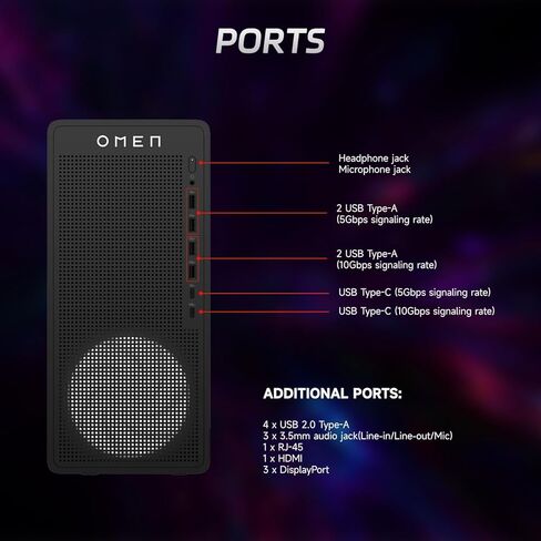 كمبيوتر مكتبي للألعاب HP OMEN 16L RTX 5060، AMD Ryzen 7 8700F (Beats Intel i7-14700F)، ذاكرة الوصول العشوائي DDR5 سعة 32 جيجابايت، 1 تيرابايت SSD، محطة عمل إنتاج الموسيقى، حزمة مع Thunderobot KG3089R Gaming KB in Kuwait