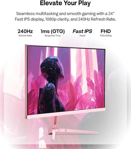 Pixio PX249 Wave Pink 24 inch 240Hz Refresh Rate FHD 1080p Resolution Fast IPS Panel 1ms GTG Response Time Built-in Speakers Gaming Monitor with Adaptive Sync in Kuwait