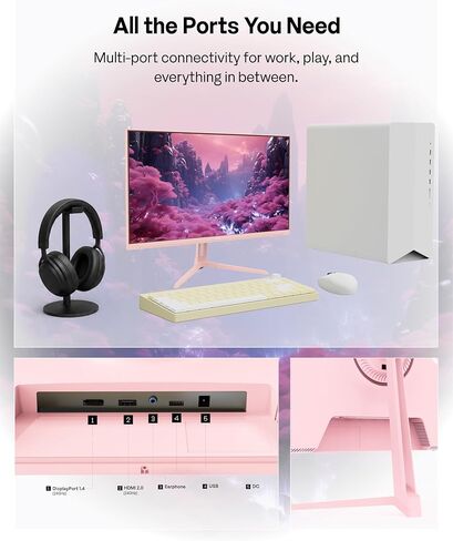 Pixio PX249 Wave Pink 24 inch 240Hz Refresh Rate FHD 1080p Resolution Fast IPS Panel 1ms GTG Response Time Built-in Speakers Gaming Monitor with Adaptive Sync in Kuwait
