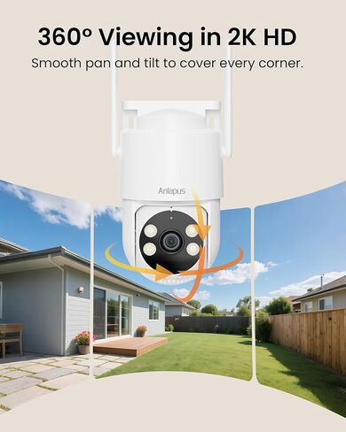 Anlapus 2 x 3MP 2K WiFi6 كاميرات أمنية داخلية و4 x 360 درجة كاميرا خارجية قابلة للإمالة، مكون إضافي، اكتشاف الإنسان/المركبة بالذكاء الاصطناعي، رؤية ليلية ملونة، إنذار صفارة الإنذار الضوئي، محادثة ثنائية الاتجاه، تسجيل 24/7 in Kuwait