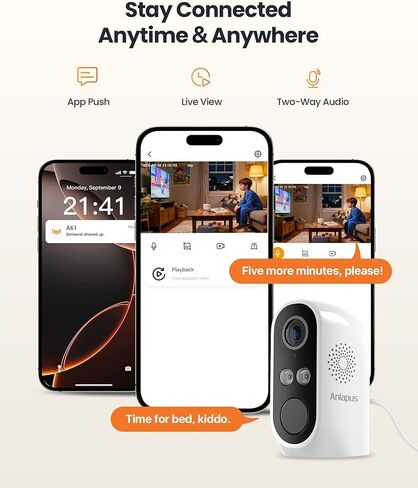 Anlapus 2 x 3MP 2K WiFi6 كاميرات أمنية داخلية و4 x 360 درجة كاميرا خارجية قابلة للإمالة، مكون إضافي، اكتشاف الإنسان/المركبة بالذكاء الاصطناعي، رؤية ليلية ملونة، إنذار صفارة الإنذار الضوئي، محادثة ثنائية الاتجاه، تسجيل 24/7 in Kuwait