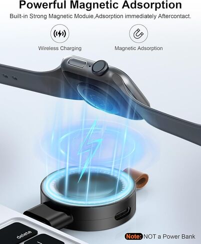 شاحن USB C Apple Watch 11 للسيارة، شاحن iWatch اللاسلكي المغناطيسي المحمول شحن سريع مع محول USB-A لسلسلة Applewatch Ultra3/Ultra/SE3/SE2/SE/10/9/8/7/6/5/4/3/2، شاحن Magsafe iWatch in Kuwait