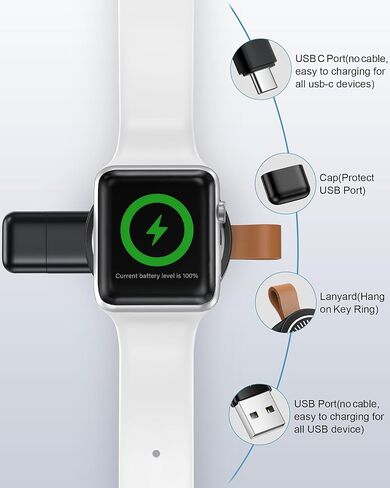 شاحن USB C Apple Watch 11 للسيارة، شاحن iWatch اللاسلكي المغناطيسي المحمول شحن سريع مع محول USB-A لسلسلة Applewatch Ultra3/Ultra/SE3/SE2/SE/10/9/8/7/6/5/4/3/2، شاحن Magsafe iWatch in Kuwait