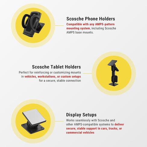 Scosche Universal Steel 4-Hole AMPS Mounting Plate, Heavy-Duty Back Support Plate to Reinforce Any Dash Mount Phone Holder or Tablet Stand with AMPS Pattern Base, Includes M4 Screws, Nuts and Washers in Kuwait