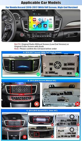 4G+128G Car Stereo for 2016 2017 Honda Accord 9th Radio (for Full Screen), Wireless CarPlay Android Auto, 10 Inch in-Cell 1280 * 720 Touch Screen Head Unit with GPS Bluetooth FM WiFi Backup Camera in Kuwait