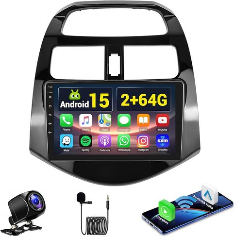 ستيريو سيارة 2+64 جيجا بايت Android 15 لسيارة شيفروليه تشيفي سبارك 2011-2014 مع CarPlay Android Auto اللاسلكي، راديو سيارة بشاشة لمس 9 بوصة لسيارة Chevy Spark مع WiFi GPS Navigation Bluetooth FM/RDS EQ كاميرا احتياطية in Kuwait