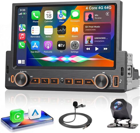 4G+64G Android Single Din Car Stereo, Wireless Carplay Android Auto, 5GWiFi GPS, 1 Din 7 inch Touch Screen Stereo Bluetooth Radio, Backup Camera, FM RDS USB, Type-C Charging in Kuwait
