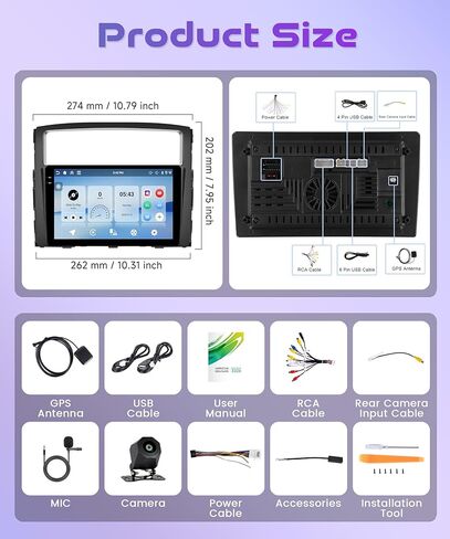 راديو سيارة 4Core 4G+128G Android 15 لسيارة Mitsubishi Montero Pajero 2006-2020، Rimoody Car Stereo Wireless Carplay Andorid auto 9 بوصة شاشة INCELL GPS WiFi Bluetooth 5.0 FM/RDS EQ SWC كاميرا احتياطية in Kuwait