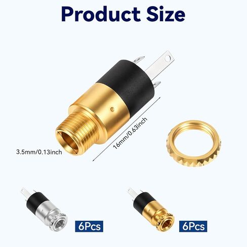 12 PCS 3.5mm Female Headphone Stereo Audio Jack, Stereo Panel Mount Jack Connector Gold Plated, 0.63 Inch Metal Audio Jacks in Kuwait