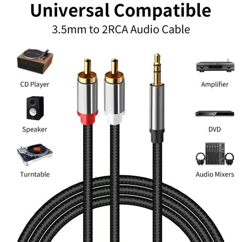 كابل 1.2 متر 3.5 ملم إلى RCA، محول صوت Y Splitter - مجدول من النايلون - متوافق مع iPhone، والهواتف الذكية، وMP3، والأجهزة اللوحية، ومكبرات الصوت، والمسرح المنزلي in Kuwait