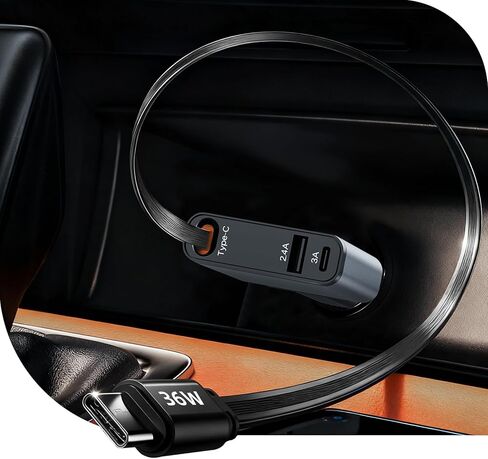Retractable Car Charger Ultra-Slim, 65W Fast Car Charger with 31.5 inches and USB C+USB A Car Charging Block Cube Suitable for iPhone Samsung and Android in Kuwait