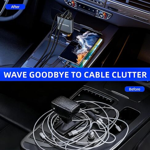 Retractable Car Charger Ultra-Slim, 65W Fast Car Charger with 31.5 inches and USB C+USB A Car Charging Block Cube Suitable for iPhone Samsung and Android in Kuwait