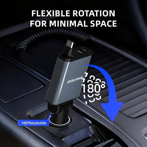 Retractable Car Charger Ultra-Slim, 65W Fast Car Charger with 31.5 inches and USB C+USB A Car Charging Block Cube Suitable for iPhone Samsung and Android in Kuwait