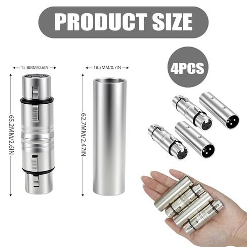 4 Pcs XLR Adapter, 2 Male to Male & 2 Female to Female Couplers, XLR Turnaround Adapter Suitable for Microphone Mixer and Speaker Silver Musical Instruments Accessories in Kuwait