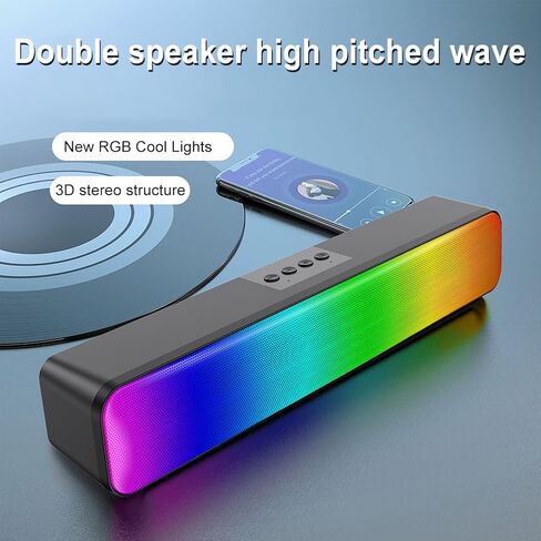 مكبرات صوت صغيرة محمولة بصوت ستيريو ثلاثي الأبعاد تعمل بمنفذ USB مع مضخم صوت RGB ومكبر صوت لاسلكي متوافق مع البلوتوث ومكبر صوت مزدوج عالي الصوت للكمبيوتر الشخصي in Kuwait