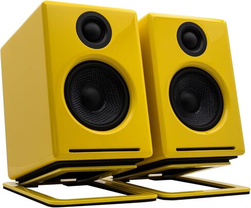 مكبرات صوت Audioengine A2 ذات إصدار محدود باللون الأصفر مع حامل معدني أصفر DS1M للموسيقى والألعاب والأفلام والاستوديوهات والمساكن وغرف النوم والمكاتب in Kuwait