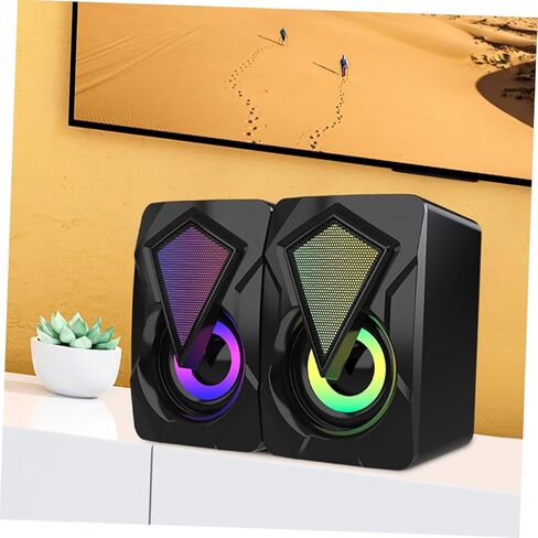 Homoyoyo USB Computer Speakers 1 Pair Mini Wired High Volume Music Speakers for Desktop Laptop Office Gaming with RGB Light, Portable Sound Box Compatible with Dc5v Power Random Style in Kuwait
