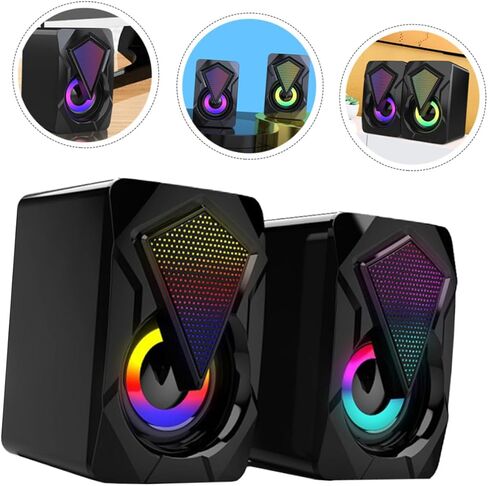 Homoyoyo USB Computer Speakers 1 Pair Mini Wired High Volume Music Speakers for Desktop Laptop Office Gaming with RGB Light, Portable Sound Box Compatible with Dc5v Power Random Style in Kuwait