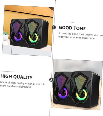 Homoyoyo USB Computer Speakers 1 Pair Mini Wired High Volume Music Speakers for Desktop Laptop Office Gaming with RGB Light, Portable Sound Box Compatible with Dc5v Power Random Style in Kuwait