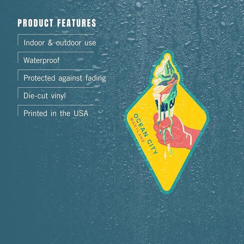 Die Cut Sticker Ocean City, Maryland, Sweet Relief Collection, Melting Ice Cream Cone, Vinyl Sticker, (Waterproof Decal for Cars, Water Bottles, Laptops, Coolers), Large in Saudi Arabia