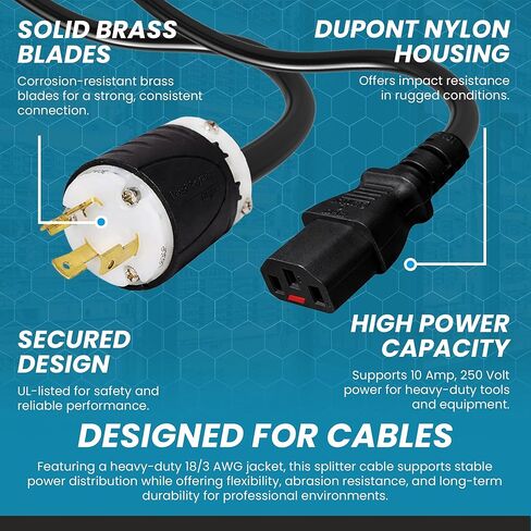 IronBox Electric - L6-30P to Locking C13 Power Cord - Rated for 10A, 250V - 18/3 AWG Jacket - Heavy Duty Extension Cable - Ideal for Generators, Servers, Data Centers & Industrial Equipment (6 feet) in Saudi Arabia