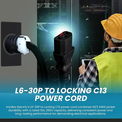 IronBox Electric - L6-30P to Locking C13 Power Cord - Rated for 10A, 250V - 18/3 AWG Jacket - Heavy Duty Extension Cable - Ideal for Generators, Servers, Data Centers & Industrial Equipment (6 feet) in Saudi Arabia