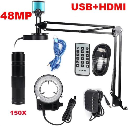 JOEBO Microscope Kit 1080P 48MP 4K 2K HDMI USB Video Microscope Camera Zoom 150X C-Mount Lens Big Vision for Phone Repair Digital Image Acquisition Microscope Lens Adapters(4K 48MP Set) in Kuwait