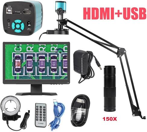 JOEBO Microscope Kit 1080P 48MP 4K 2K HDMI USB Video Microscope Camera Zoom 150X C-Mount Lens Big Vision for Phone Repair Digital Image Acquisition Microscope Lens Adapters(4K 48MP Set) in Kuwait
