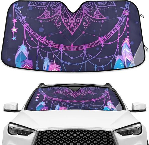 Indian Dream Catcher Feather Boho Windshield Sun Shade Blocks UV Rays Sun Visor Protector Sunshade Accordion Folding Sun Reflector Auto for Car Truck SUV to Keep Your Vehicle Cool in Saudi Arabia