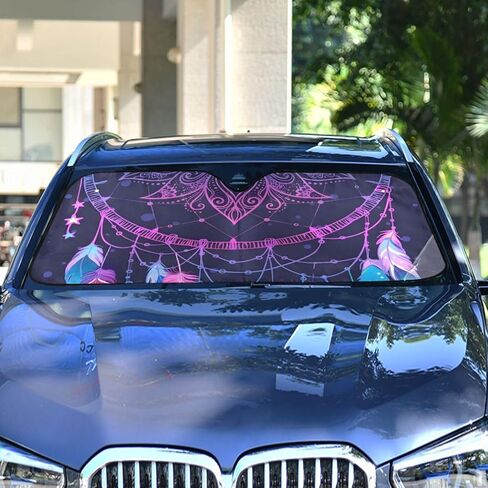 Indian Dream Catcher Feather Boho Windshield Sun Shade Blocks UV Rays Sun Visor Protector Sunshade Accordion Folding Sun Reflector Auto for Car Truck SUV to Keep Your Vehicle Cool in Saudi Arabia
