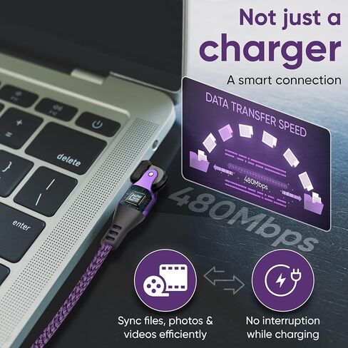 كابل USB من النوع C إلى C دوران 180 درجة PD 240 وات (2 حزمة 10 + 10 قدم) USB2.0 480 ميجابايت في الثانية وكابل نقل البيانات سلك شحن الهاتف لأجهزة النوع C (أرجواني) in Kuwait