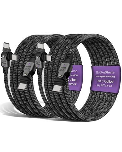 كابل USB من النوع C إلى C دوران 180 درجة PD 240 وات (2 حزمة 10 + 10 قدم) USB2.0 480 ميجابايت في الثانية وكابل نقل البيانات سلك شحن الهاتف لأجهزة النوع C (أرجواني) in Kuwait