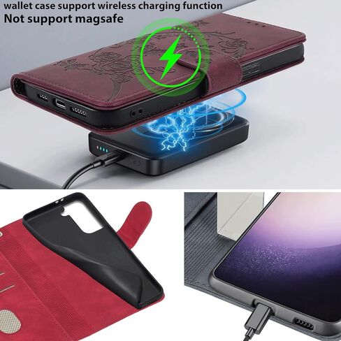 حافظة محفظة لهاتف iPhone 16 Pro Max، مع حامل بطاقات إغلاق مغناطيسي بخاصية RFID ومسند وغطاء قلاب واقٍ مقاوم للصدمات، لون عنابي in Kuwait
