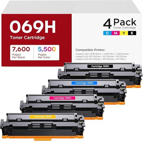 مجموعة خراطيش الحبر iNKPAD 069 - 4 عبوات حبر 069H متوافقة مع Canon Color imageCLASS MF753cdw MF751Cdw LBP674Cdw MF752Cdw LBP673Cdw مجموعة خراطيش عالية الإنتاجية (أسود سماوي أصفر أرجواني) in Kuwait