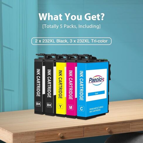 استبدال خرطوشة الحبر المعاد تصنيعها من Paeolos لخراطيش الحبر Epson 232XL كومبو حزمة عالية الإنتاجية T232XL 232 خراطيش حبر لطابعة XP-4200 XP-4205 Workforce WF-2930 WF-2950 (5 عبوات) in Kuwait