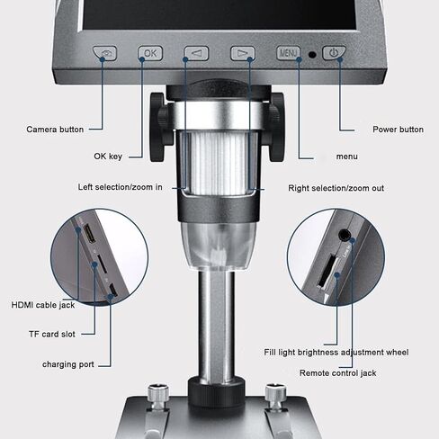 مجهر رقمي LCD مقاس 4.5 بوصة، بدقة 12 ميجابكسل 50-1000X، عدسة مزدوجة، مسجل فيديو بدقة 1080 بكسل، 8 مصابيح LED، بطارية قابلة لإعادة الشحن، للإصلاح واستخدام المختبر in Kuwait
