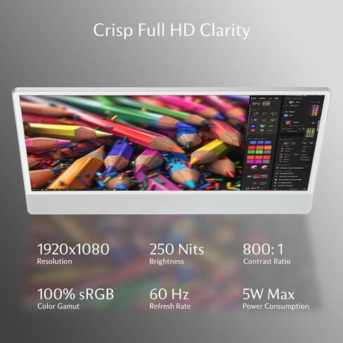 شاشة SOTSU UltraSlim مقاس 12.5 بوصة تعمل باللمس Gen2 | تصميم رفيع للغاية من الألومنيوم خفيف الوزن | FHD 1920x1080 IPS | كفاءة في استخدام الطاقة بقدرة 5 وات | غطاء زجاجي | متوافق مع الكمبيوتر المحمول والهاتف وDeX | السفر والعمل عن بعد in Kuwait